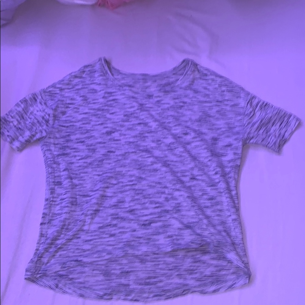 Feathered white and gray athletic shirt!